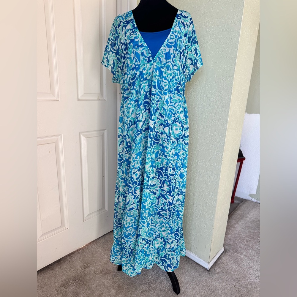 Vintage Faded Glory Floral Blue Maxi Dress and Slip combo